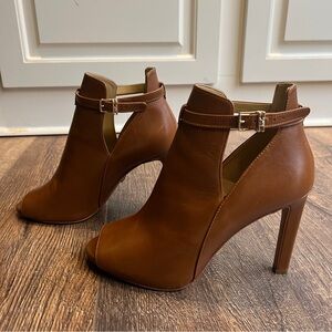 Michael Kors Brown Leather Peep Toe Heels Strap Size 8.5